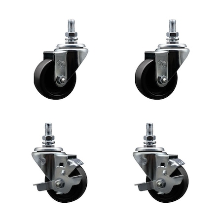 Service Caster True 890883720 883720 3'' Replacement Caster Set with Brakes, 4PK TRU-SCC-TS20S314-POS-121310-2-TLB-2
